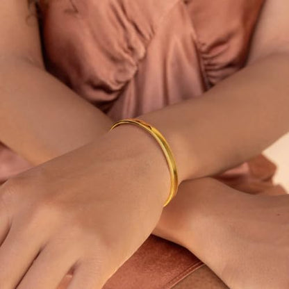 CAITLYNMINIMALIST 18K Gold Plated Silver Open Bangle Cuff Trendy Stacking Bracelet Gift for Women - color: 01-Alyssa Gold