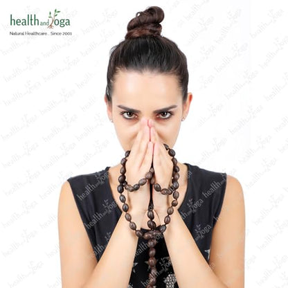 HealthAndYoga™ Lotus Mala Beads with Velvet Pouch (86 cm String, 108+1 Seeds)- Prayer, Meditation, Energy Chakra Balancing, Mantra Japa Recitation for Spiritual Growth – Long Necklace with Large Beads