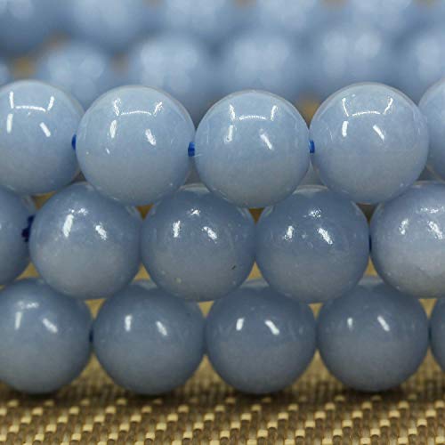 Angelstones Handmade Natural Healing Gemstone 8mm Round Beads Stretch Crystal Bracelet 7 Inch Unisex - color: Blue Angelite
