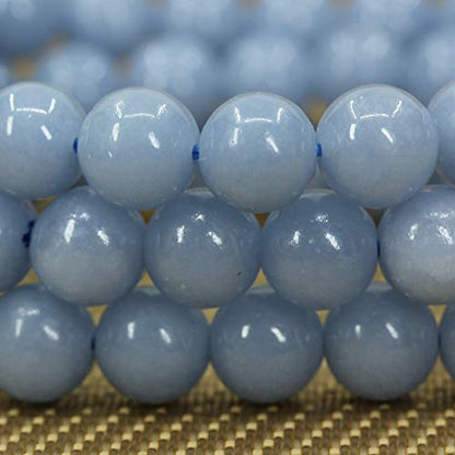 Angelstones Handmade Natural Healing Gemstone 8mm Round Beads Stretch Crystal Bracelet 7 Inch Unisex - color: Blue Angelite