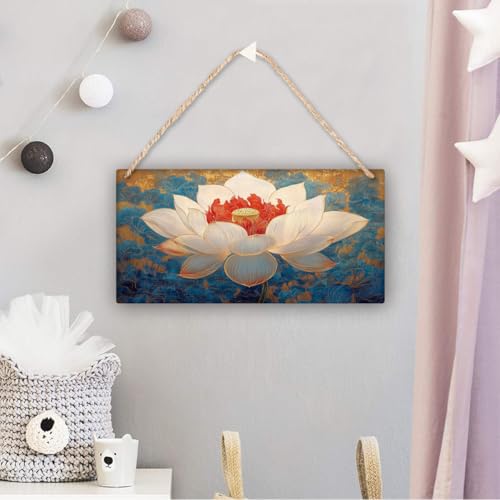 Elegant Lotuses Art Wooden decor Sign 12x6 Inch,Farmhouse Rustic Wood Decors for Home,Calming Wall Hanging Art for Yoga & Meditation Enthusiasts in Bedroom, Entryway,Kitchen & Nursery Craft