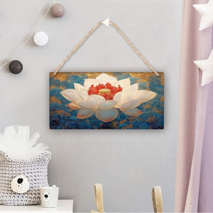 Elegant Lotuses Art Wooden decor Sign 12x6 Inch,Farmhouse Rustic Wood Decors for Home,Calming Wall Hanging Art for Yoga & Meditation Enthusiasts in Bedroom, Entryway,Kitchen & Nursery Craft