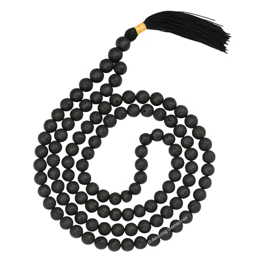 Amazing Gemstone Lava Stone Mala Beads - 108 Prayer Beads for Meditation and Mindfulness Practice, Handcrafted Mala Beads with Natural Gemstones for Spiritual Healing and Relaxation (Plain) - color: Lava Stone, style: Plain