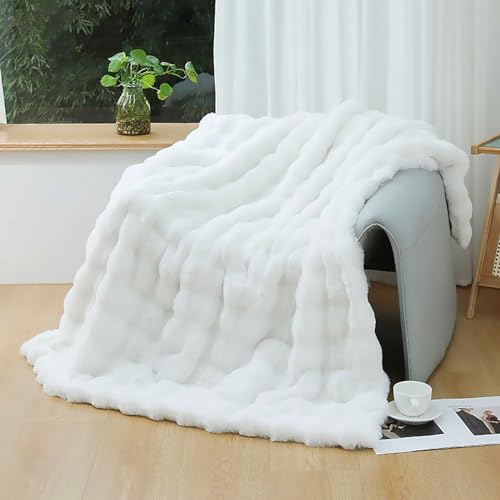 White Plush Furry Throw Blanket Super Soft Cozy Warm Blanket for Bed, Couch, Sofa, Office, Camping Shaggy Faux Fur Blanket Gift for Women, Men 50''x60'' - color: Da-white, size: 50''x60''