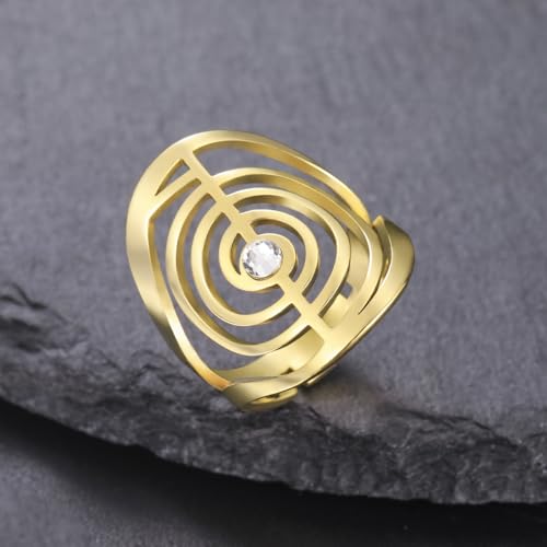 Dreamtimes Cho Ku Rei Reiki Ring Protection Healing Symbol Yoga Rings For Women Sacred Geometry Stainless Steel Energy Yoga Power Ring Sacred Geometry Amulet - color: Gold