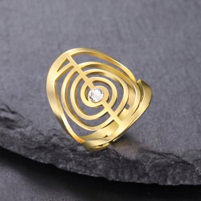 Dreamtimes Cho Ku Rei Reiki Ring Protection Healing Symbol Yoga Rings For Women Sacred Geometry Stainless Steel Energy Yoga Power Ring Sacred Geometry Amulet - color: Gold