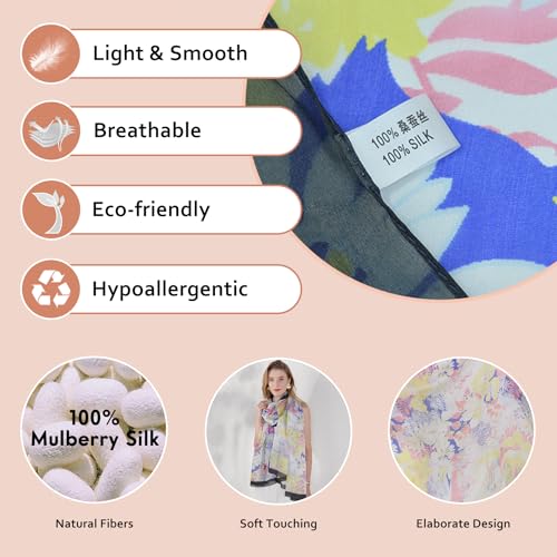 100% Mulberry Extra Large Silk Pashmina Scarf Shawls And Wraps For Women Evening Dress Summer Travel Floral Blanket - color: 76 Yellow