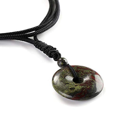 Jovivi 30mm Circle Donut Healing Crystals Necklace Natural Semi-Precious Chakra Gemstone Stone Amulet Lucky Coin Donuts Charm Protection Quartz Reiki Pendant Necklace for Men Women Adjustable Rope - color: Dragon Blood
