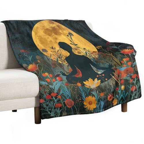 Indian Yoga Meditation Throw Blanket for Couch Sofa, Soft Fuzzy Cozy Flannel Fantasy Moon Colorful Flower Blanket for Camping Travel, 50x70 Inch - color: Indian Yoga Meditation, size: 50"x70"