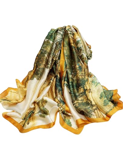 Hioyiwse Shawl Scarf For Women Lightweight Scarves Floral Pattern Formal Evening Dressesformal Shawl Summer Wraps - color: E11-green Mountains and Rivers（70.8"x35.4")