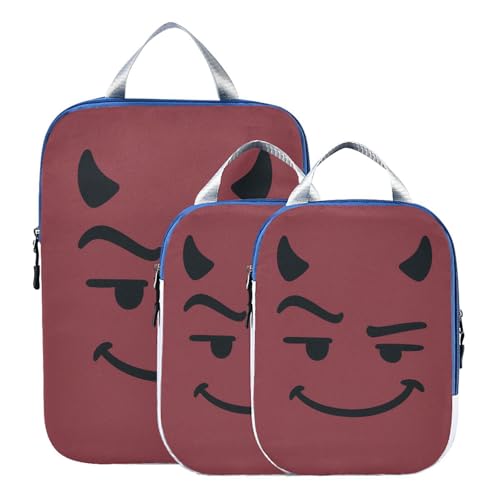 3 Piecing Packing Travel Bag Polyester Closet Storage Organizer, Mischievous Devil Look (3 Set) - color: Mischievous Devil Look