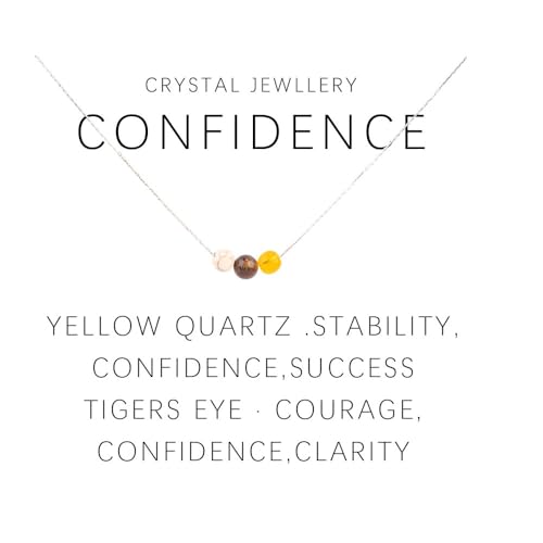 tenghong2021 Stress Relief Healing Chakra Amethyst Necklace Natural Stone Beaded Yoga Jewelry for Women Men Inspirational Anxiety Calm String Necklace Protection Birthday Gifts With Blessing Card - color: Confidence