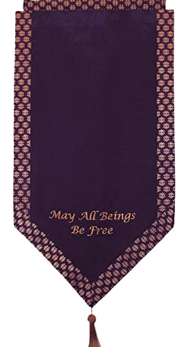 Altar Cloth Or Wall Hanging - Embroidered w/Brocade Silk Trims: May All Beings Be Free - color: Befreebrocade