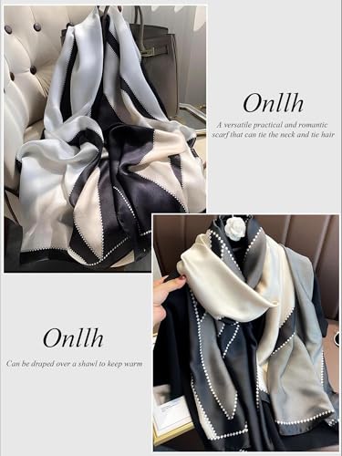 Large Shawl Scarf For Women Lightweight Wraps Silky Headscarf Long Sunscreen Scarfs - color: T14 Black White Diamond Check / 70"x 35"