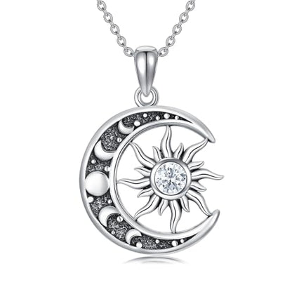 Sun and Moon Necklace 925 Sterling Silver Sun Moon Pendant Gemstone Jewelry Gifts for Women - style: April