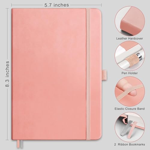 RETTACY Dotted Journal Notebook, 2-Pack, 160 Numbered Pages per Pack, A5 Medium Size (5.7'' x 8.3''), 120 GSM Thick Paper, Leather Hardcover, for Journaling, Planning, Tracking (Pink & Pink) - color: Pink & Pink, style: Dotted