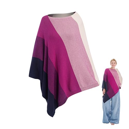 MissShorthair Knit Shawl Wraps for Women Boho Crochet Shawls Cape Open Front Cardigan - color: Purple Gradient Striped