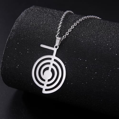 Cho Ku Rei Reiki Symbol Necklace Cho Ku Rei Energy Symbol Amulet Healing Reiki Pendant for Women Sacred Geometry Necklace Yoga Power Spiral Meditation Jewelry - color: Cho Ku Rei necklace silver