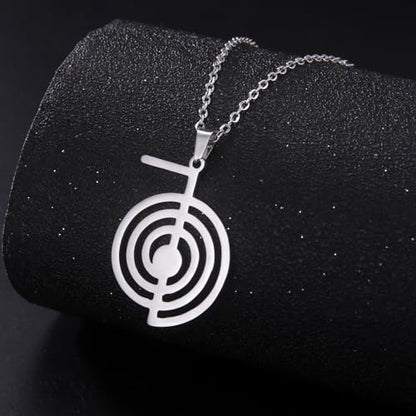 Cho Ku Rei Reiki Symbol Necklace Cho Ku Rei Energy Symbol Amulet Healing Reiki Pendant for Women Sacred Geometry Necklace Yoga Power Spiral Meditation Jewelry - color: Cho Ku Rei necklace silver
