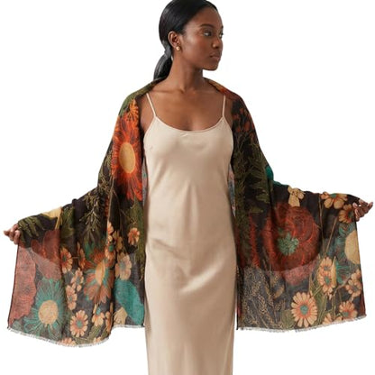 Soft Silky Pashmina Shawl Wrap for Women,Lightweight Spring, Elegant Wrap for Spring Wedding & Travel - color: Flower