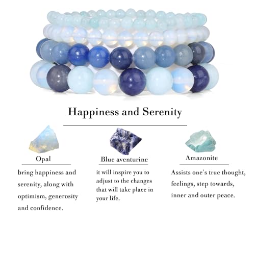 4pcs Beaded Bracelets for Women,Natural Healing Crystal Gemstones Bracelet,Anxiety Stress Relief Bracelet Handmade purple Jewelry Gifts for Women - color: Amazonite&Opal&Blue aventurine