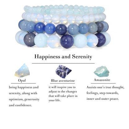4pcs Beaded Bracelets for Women,Natural Healing Crystal Gemstones Bracelet,Anxiety Stress Relief Bracelet Handmade purple Jewelry Gifts for Women - color: Amazonite&Opal&Blue aventurine