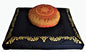 Meditation Cushion Set Round or Crescent Zafu Zabuton - Sacred Symbols - color: Dharma Wheel Saffron on Black Zabuton