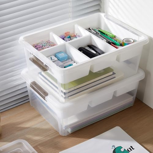 MACOPRO 17 QT Plastic Storage Box with Removable Tray, Bins with Lids, Clear Storage Container for Craft Organization, Beads, Tools, Sewing, and Playdoh, Art Supply Organizer (White, 1Pack-17QT) - size: 1Pack-17QT