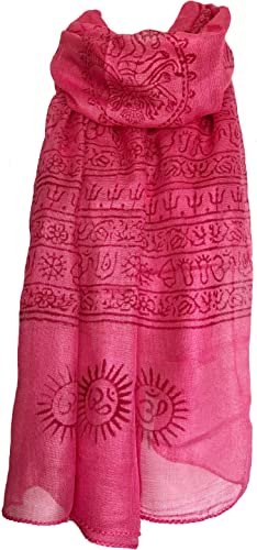 Indian Om Mantra Hand Block Printed Scarf Prayer Shawl - color: Pink