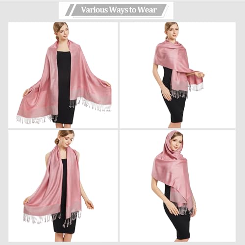 Silky Paisley Pashmina Shawl Scarf-Women's Soft Double-side Jacquard Pashminas Wrap for Evening Dress Travel Shawl - color: A-rubber Red