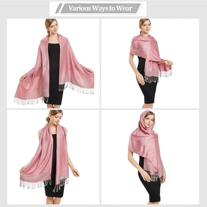 Silky Paisley Pashmina Shawl Scarf-Women's Soft Double-side Jacquard Pashminas Wrap for Evening Dress Travel Shawl - color: A-rubber Red