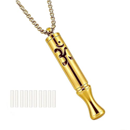 Stainless Steel Breathing Necklace with Meditation Cards, 2-in-1 Aromatherapy Necklace for Calm, Stress Support, Focus, and Urge Management for Women Men - color: Gold, style: Necklace