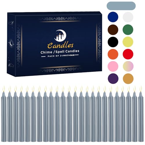 24 Pack Silver Spell Chime Candles – Premium Mini Unscented Taper Candles for Rituals, Prayer, Meditation, Altar, Spells – 4" Tall – Ideal for Witches & Spiritual Practices - color: Silver