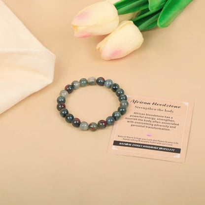 AD Beads Handmade Gemstone Stretch Elastic Bracelet Crystal Healing Reiki Nature's Beauty and Spiritual Essence Unisex - color: African Bloodstone (Strengthen the Body), size: 8mm
