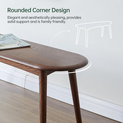 100% Solid Oak Wood Dining Bench, 39.5'' Entryway Bench Ottoman with Rounding Corner Design for Kitchen Living Room Bedroom, Walnut - size: 39.6inch-Walnut-Round Corner