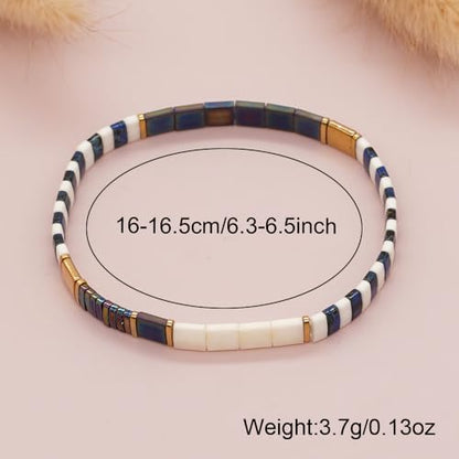 Tila Beaded Stretch Strand Bracelets for Women, Cute Boho Stackable Handmade Colorful Mixed Flat Square Beads Elastic Beach Surfer Bracelet Trendy Jewelry Friend Gift - color: 0901A