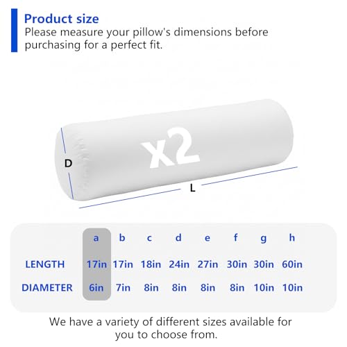 Cylinder Bolster Pillow Insert Set of 2, Bedding Round Pillows Inserts for Indoor and Outdoor Foam Filled, Only Insert (White, 6 * 17in)