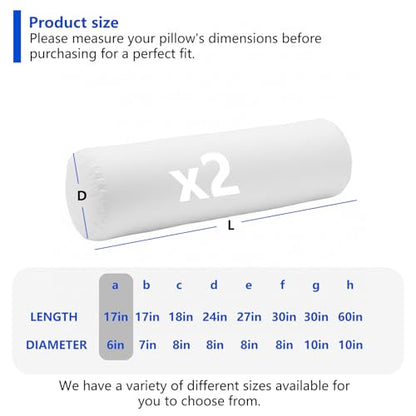Cylinder Bolster Pillow Insert Set of 2, Bedding Round Pillows Inserts for Indoor and Outdoor Foam Filled, Only Insert (White, 6 * 17in)