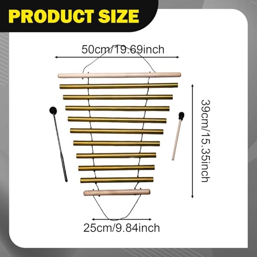 Menolana Wind Chime 9 Note Wood with Nice Tone Meditation Chime Bell Instrument Percussion Single Row Bar Chimes for Classroom Office, gold - color: Gold