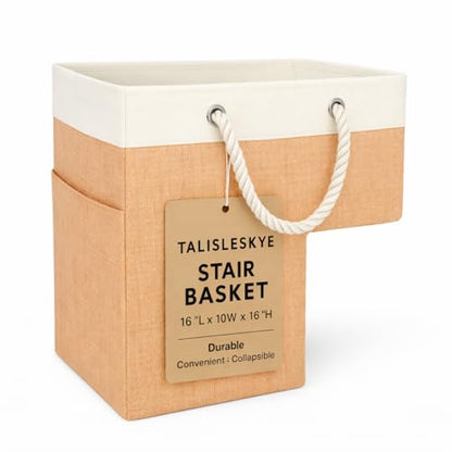 Stair basket,Foldable staircase baskets,Step stairs storage baskets with handle,1pcs apricot - color: apricot