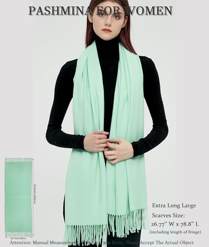 Pashmina Shawls and Wraps Scarfs for Women Wedding Party Winter Warm Long Solid Color - color: Mint Green