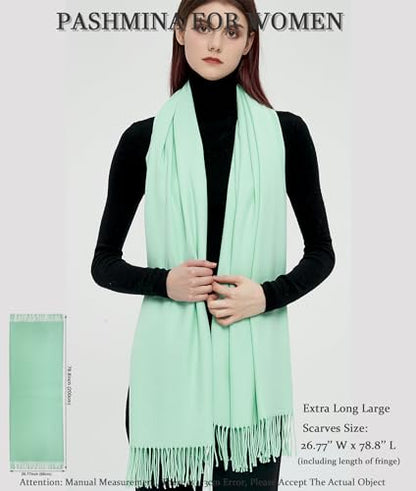 Pashmina Shawls and Wraps Scarfs for Women Wedding Party Winter Warm Long Solid Color - color: Mint Green