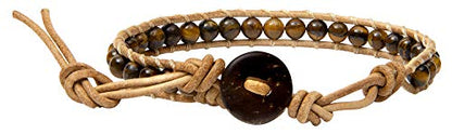 Infinityee888 Leather Bracelet Light Brown Wrap Beads Natural Stone Adjustable for Men Women Teen Yoga Handmade Bohemian Gypsy Boho - color: Brown