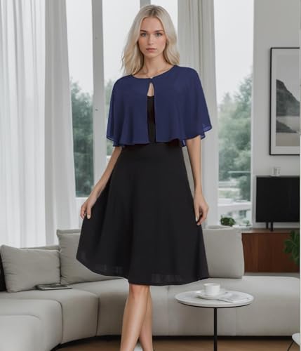TONGFANTFL Women's Soft Chiffon Capelets Shawls and Wraps for Evening Wedding Cape Bole Cover Up - color: Navy