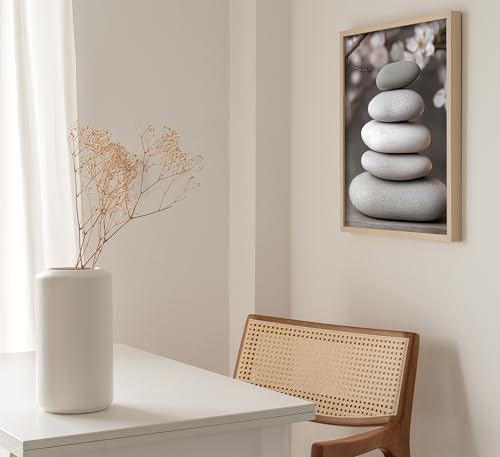 ZHJIOFXG 3 Piece Zen Canvas Wall Art Stacked Stones Cherry Blossom Candle Spa Wall Decor Calming Minimalist Neutral Poster Print Art for Bathroom Bedroom Yoga Room Office Living Room 16x24in Unframed - size: 24L''x16W''