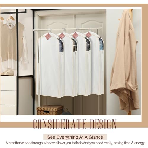 Briwooody 2 Sets 40 Inch Linen Fabric Bags for Hanging Clothes and Storage with Cedar Blocks for Fresh Smell and Moth Protection Sandpaper for Suit Fur Coat Jacket Sweater(Beige)