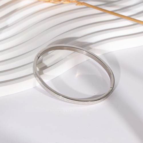 4/6/8MM Greek Key Meander Bracelet Oval Stainless Steel Bangle Cuff Gifts for Women Men - color: Silver, size: 4mm