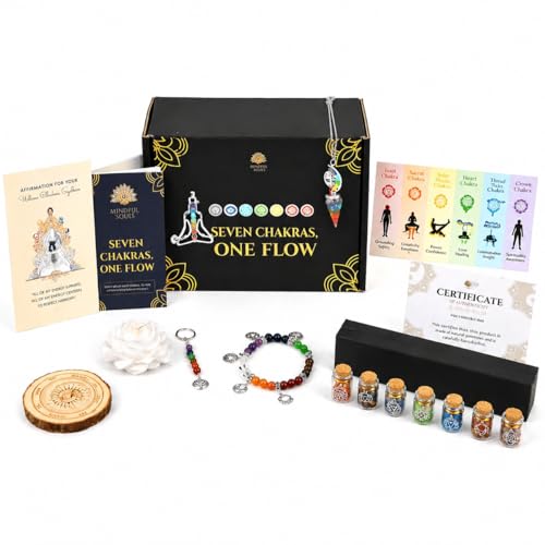 Seven Chakra Healing Kit – Balance & Harmony with Crystals, Essential Oils, Candle, Meditation Shawl, Chakra Jewelry, Affirmations & Guidebook (8th Box) - color: Seven Chakras - One Flow