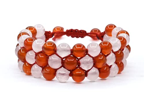 Amazing Gemstone Bracelet for Love Manifestation - Rose Quartz and Carnelian Bracelet Set for Men Women Healing Calming Anxiety Stress Relief Gifts Pulseras Para Hombres Mujer Stocking Stuffers - color: Rose Quartz & Carnelian
