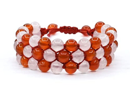 Amazing Gemstone Bracelet for Love Manifestation - Rose Quartz and Carnelian Bracelet Set for Men Women Healing Calming Anxiety Stress Relief Gifts Pulseras Para Hombres Mujer Stocking Stuffers - color: Rose Quartz & Carnelian